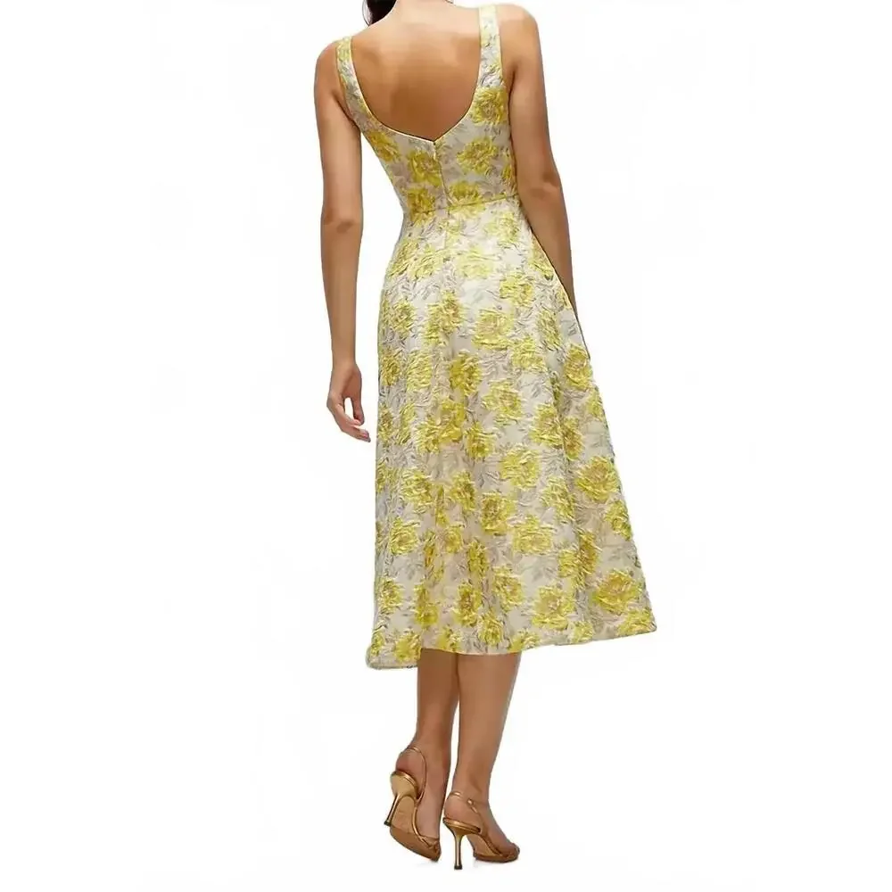 Dessy Yellow Floral Cocktail Dress Size 12 - Picture 2 of 6